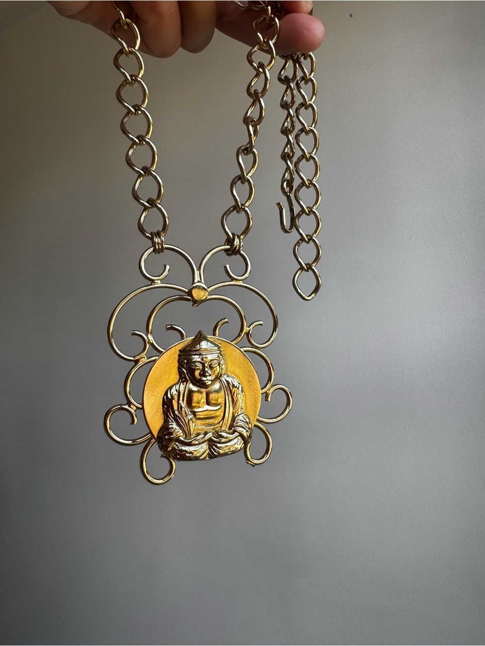 Rare Vintage One of a Kind Gold-Tone Buddha Medallion Pendant Necklace